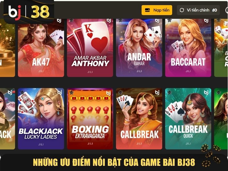 Các trò chơi nổi bật không thể bỏ qua tại Game bài BJ38